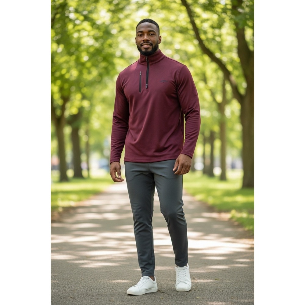 395 Callaway Mens Quarter Zip Golf Pullover Burgundy Maroon Chest Pocket Large